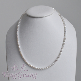 天然有核淡水Baby珍珠项链白色圆形强光微瑕925银气质款3-4.5MM