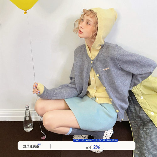 milktina定制丨修拉的星期天下午假2套皮标连帽针织开衫毛衣女