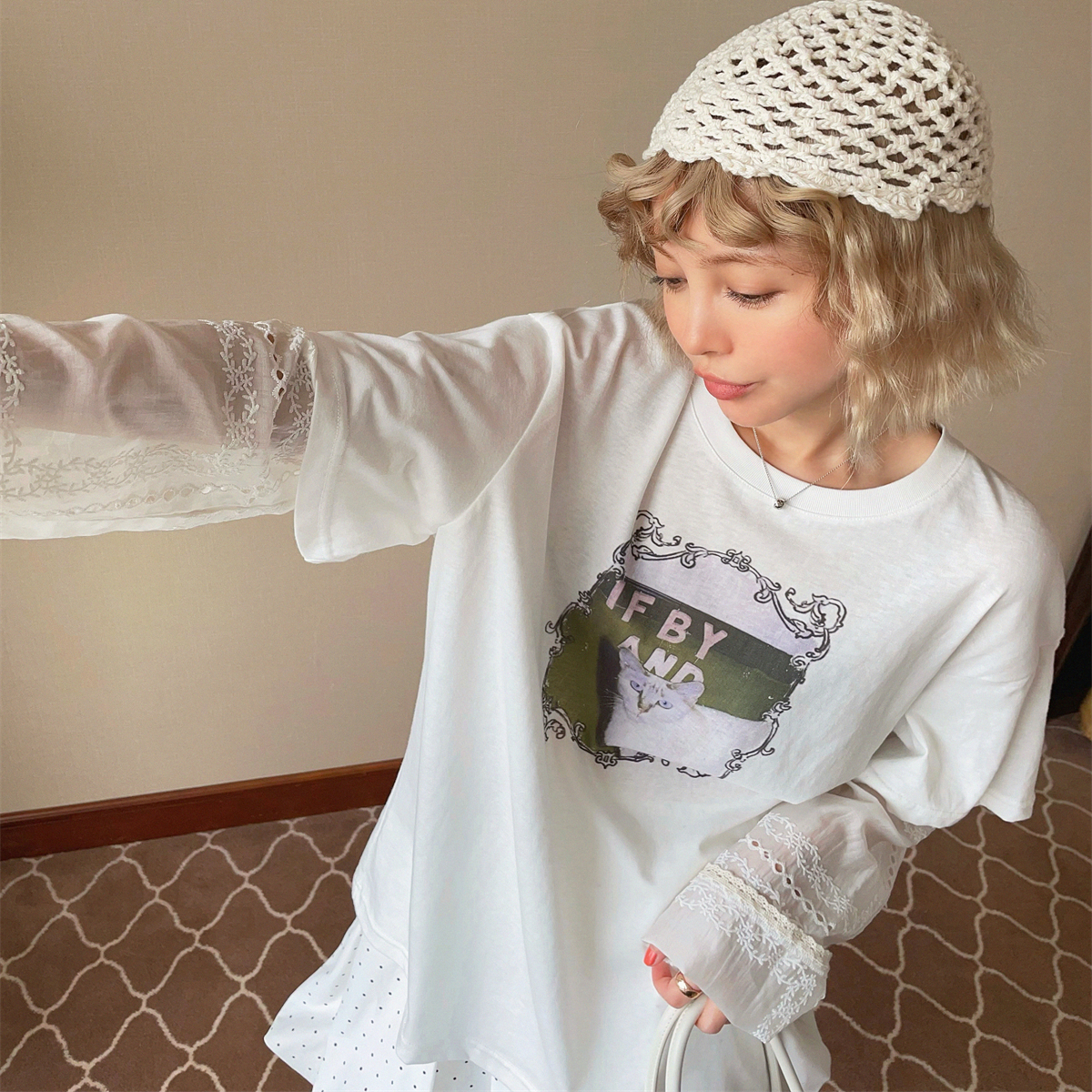 milktina定制丨小猫的可爱是群众意见假两件拼接夏季小众短袖T恤