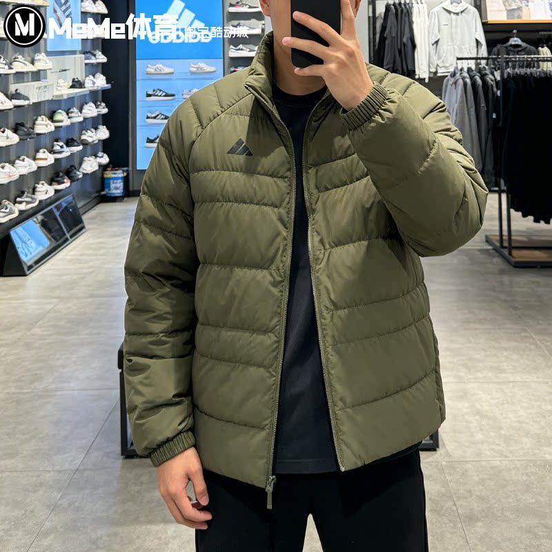阿迪达斯男装2026冬季橄榄绿拒水防风立领夹克保暖棉服外套KS7698
