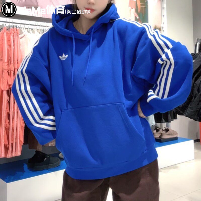 阿迪达斯三叶草男装2026春季新品学院风连帽卫衣运动套头衫KG3902