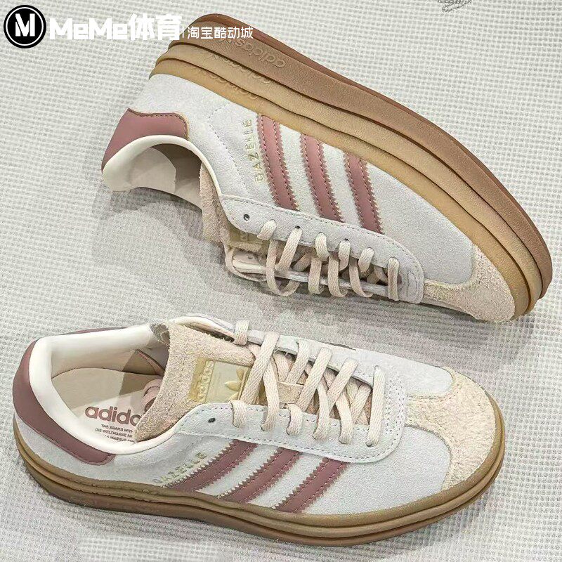 阿迪达斯三叶草女鞋2025秋季款Gazelle复古翻毛皮厚底板鞋 JS3893