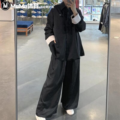 阿迪达斯三叶草新中式提花阔腿裤