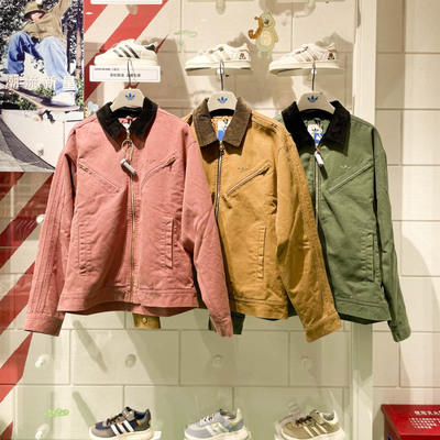 正品阿迪达斯三叶草男女同款2024冬季保暖运动休闲翻领棉服JW9575