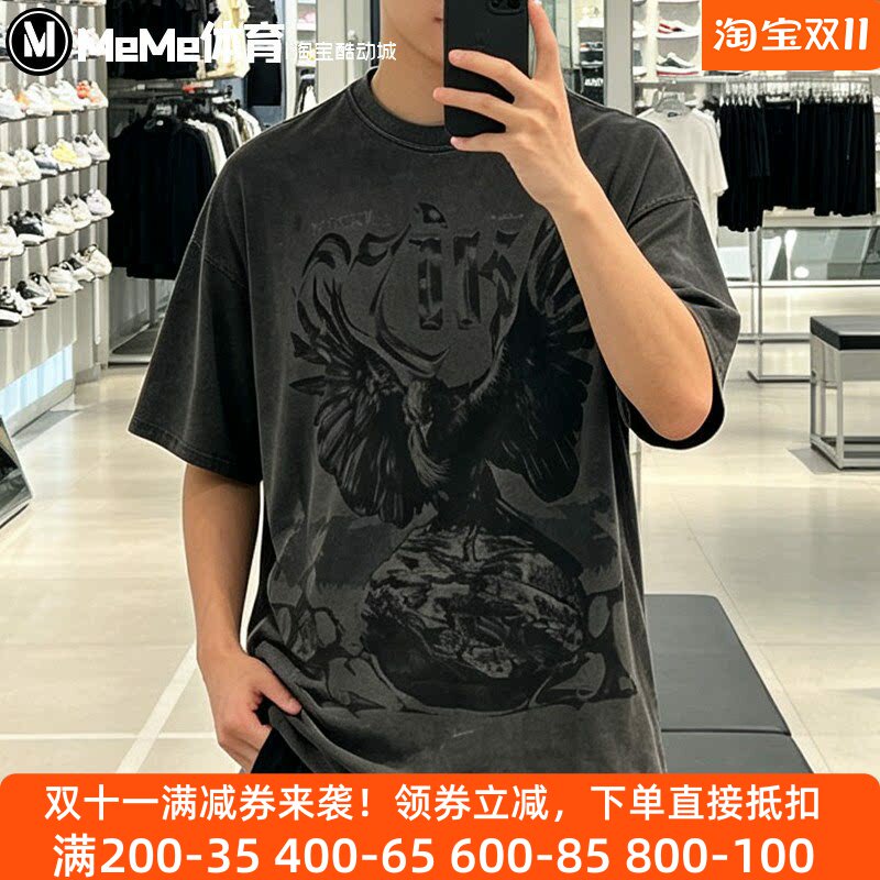 耐克男装2026秋新款暗黑风飞鹰大图案做旧复古潮牌短袖IM5037-010