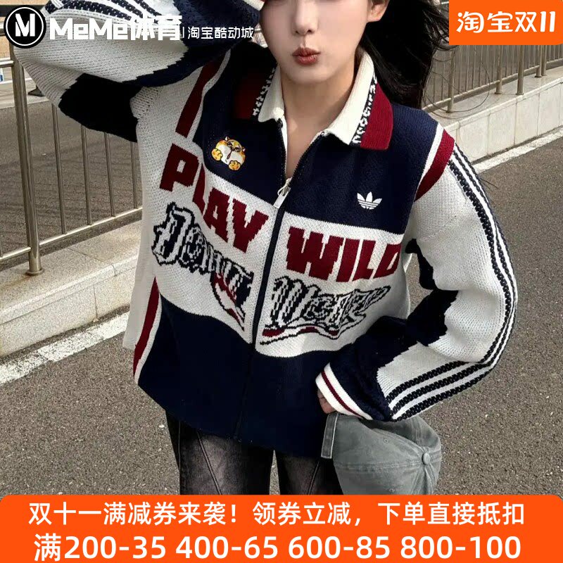 阿迪三叶草男女复古赛车印花外套