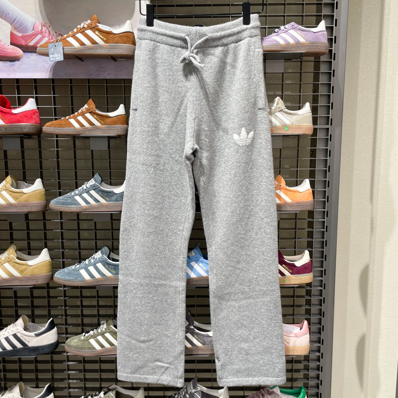 阿迪达斯三叶草女裤2025冬新品显高针织直筒裤休闲运动长裤KF2534