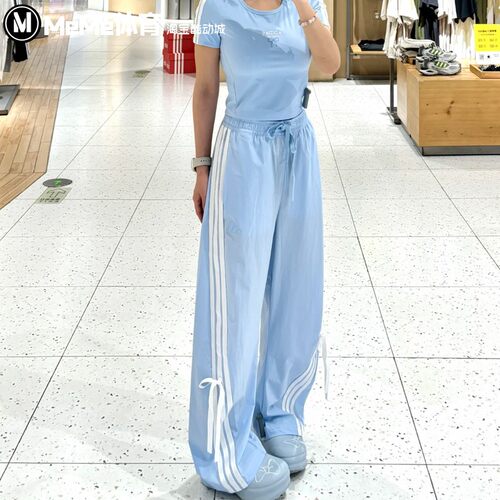 阿迪达斯女裤2025秋季新品甜美蝴蝶结Baby蓝香蕉裤休闲长裤KR8706