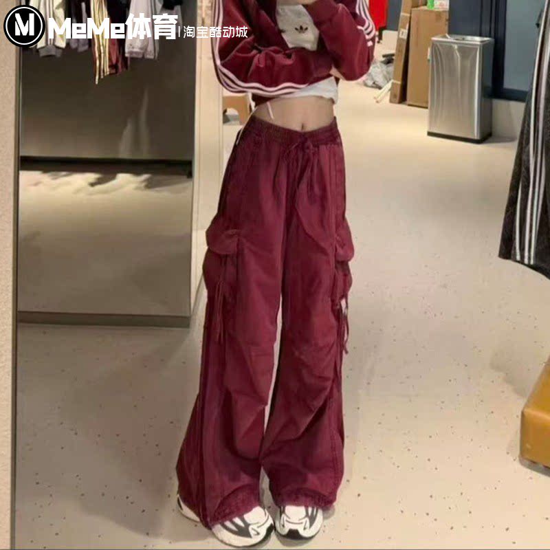 阿迪达斯三叶草女裤2026秋季辣妹街头风运动阔腿伞兵裤KX3048