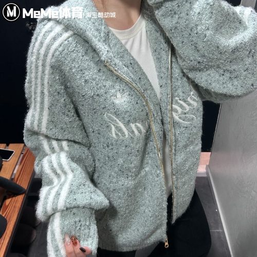 阿迪达斯三叶草男装2026新年款慵懒风针织软糯绒面运动外套KT0717