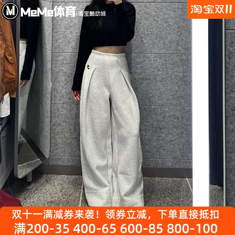 耐克女裤2025冬季款高腰褶裥长裤开衩阔腿裤运动休闲裤FV8053-013
