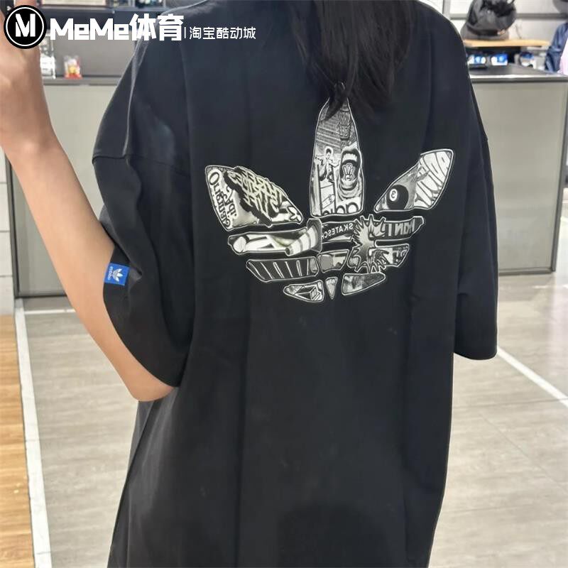 阿迪达斯三叶草夏季款男装潮酷涂鸦大印花宽松休闲短袖T恤 JN1669