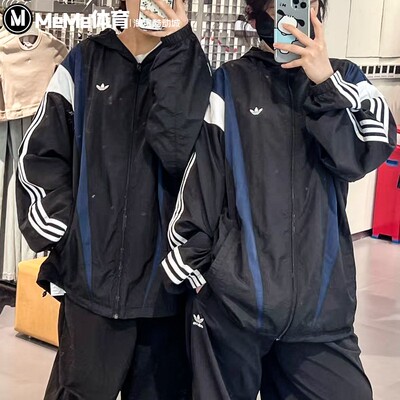 阿迪达斯三叶草男子夹克2025秋季款大LOGO宽松防风运动外套KS3552