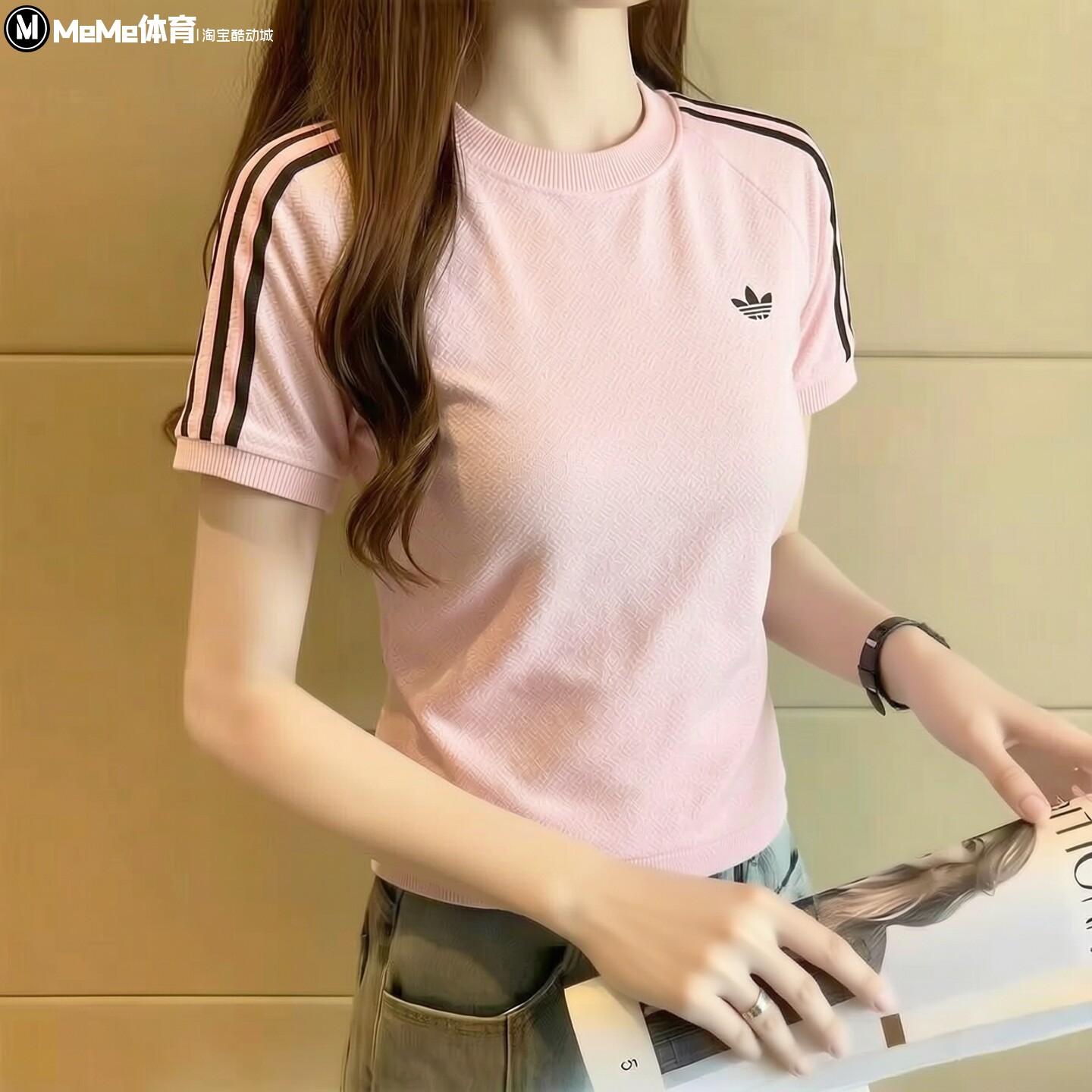 阿迪达斯三叶草女2026夏款TT CALI TEE甜妹风修身休闲短袖 KD1410图片