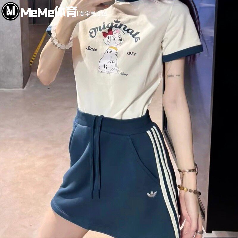 阿迪达斯三叶草女子短裙2025秋款修身A字裙网球运动半身裙 KG8475