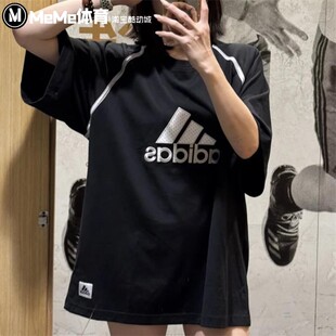 阿迪达斯三叶草男女2025夏款大LOGO百搭黑色运动短袖T恤衫 KC3861
