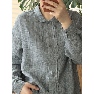 上衣女装 爆款 千鸟格复古文艺衬衫 百搭长袖 601 100%汉麻时尚