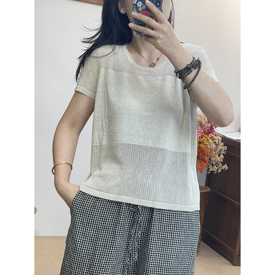 2025秋款圆领短袖针织衫女宽松显瘦时尚薄款上衣82055