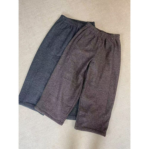 复古风设计感加厚羊绒松紧腰休闲裤宽松阔腿裤灰色直筒裤25090-1