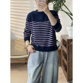 百搭显瘦长袖 上衣82572 条纹针织衫