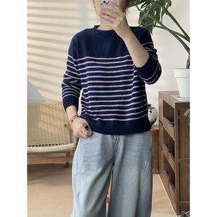 百搭显瘦长袖条纹针织衫上衣82572