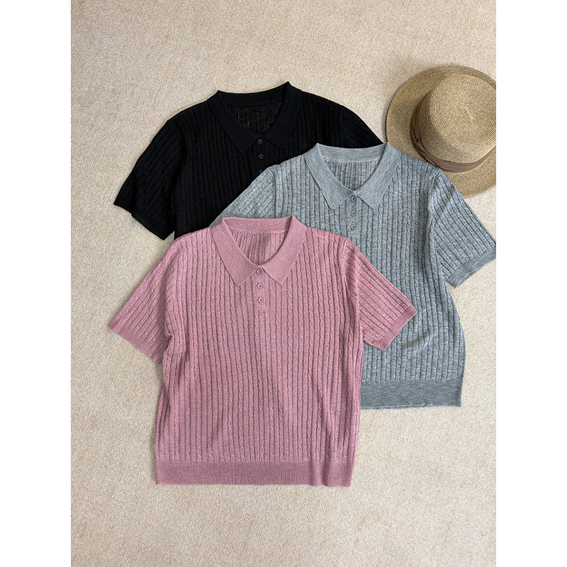 时尚百搭POLO领麻花针织短女夏季减龄上衣女装2906