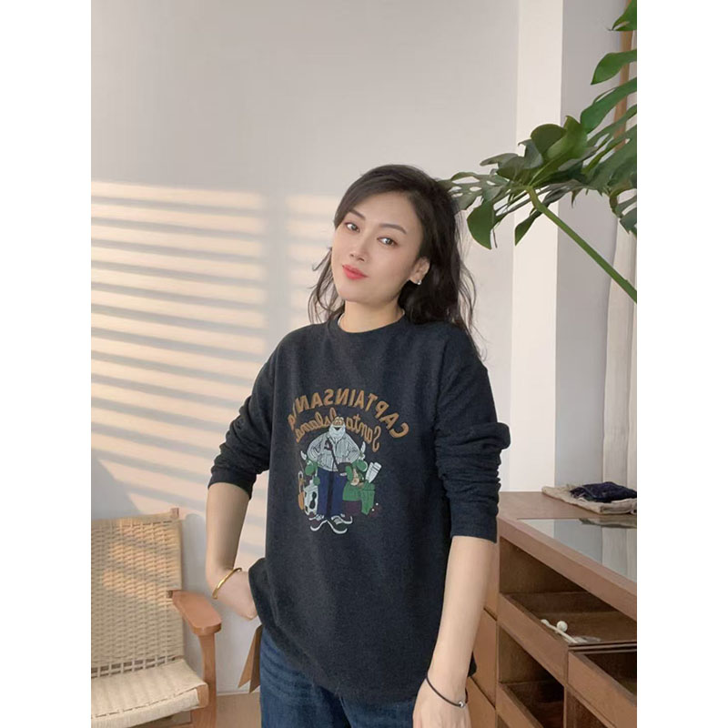 2025秋冬圆领卡通加厚德绒打底衫女宽松显瘦百搭长袖上衣T恤31101