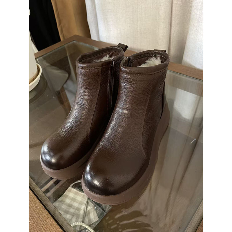 2025秋冬新款真皮短靴女英伦风马丁靴加绒保暖棉鞋-8901