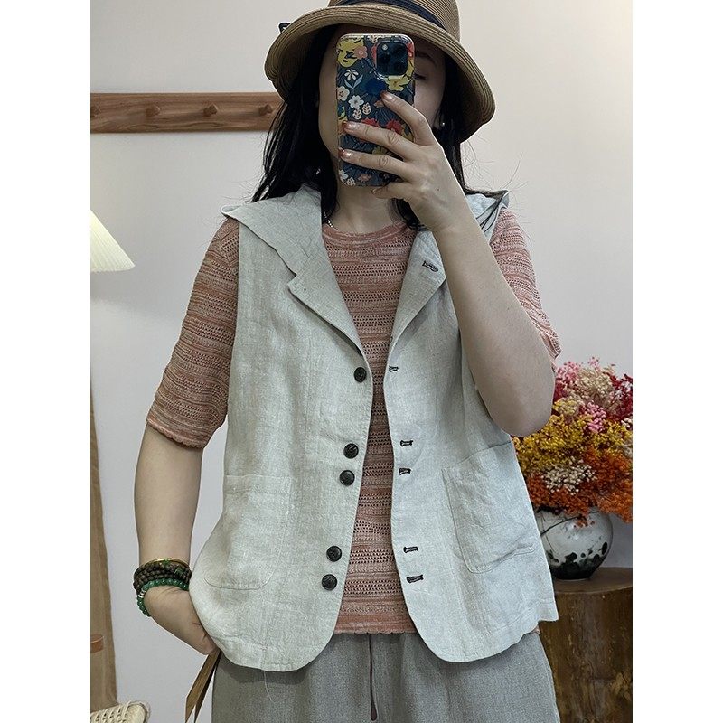 2025夏款连帽重磅6织汉麻女宽松显瘦百搭休闲马甲-243,女装/女士精品,汉服上装,淘宝优惠券,粉丝福利购,淘宝优惠卷