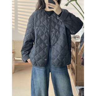 2025秋冬新款圆领菱格鹅绒服女宽松显瘦百搭休闲外套上衣-772