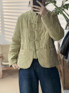 2025冬新款立领盘扣汉麻棉服外套女宽松显瘦百搭休闲厚款上衣419