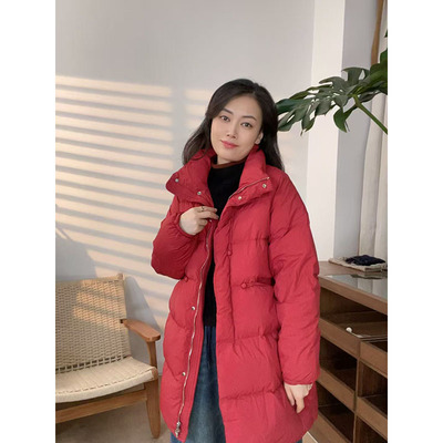 2025新款90白鸭绒立领拉链中长款羽绒服女松显瘦百搭休闲-3079