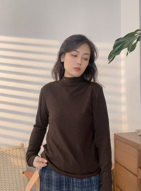 2025秋冬新款半高领羊绒棉女修身显瘦百搭休闲长袖上衣-31090