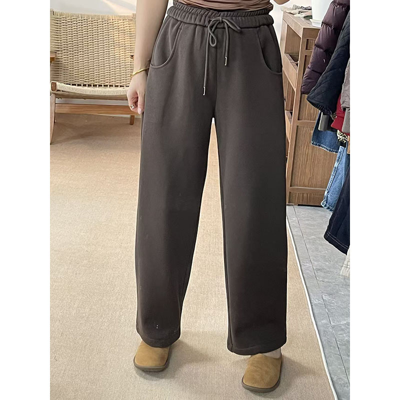 2025秋冬加厚高腰垂感直筒亚麻+棉裤宽松休闲裤慵懒长裤子-453