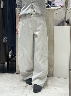 设计感深蓝色直筒半松紧腰工装牛仔裤女宽松休闲阔腿长裤88050-1