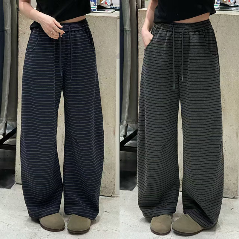 2025秋羊绒高腰抽绳松紧腰显瘦宽松百搭横条纹香蕉休闲长裤9981,女装/女士精品,卫裤,淘宝优惠券,粉丝福利购,淘宝优惠卷