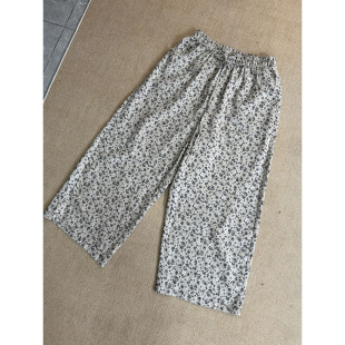 2025夏款 296 复古汉麻小碎花森系半松紧休闲九分裤