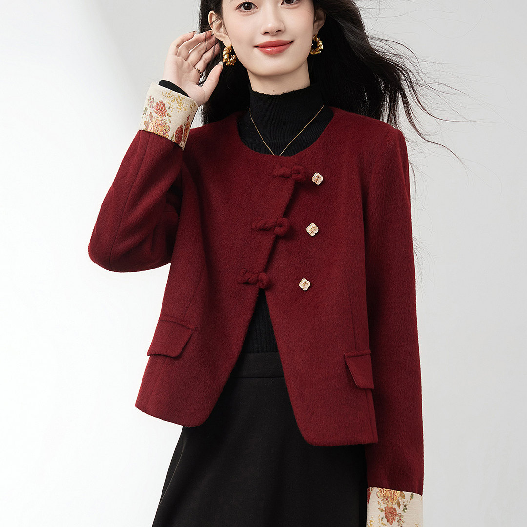 新中式红色短呢子夹棉外套女2025秋冬新款小香风通勤气质优雅上衣,女装/女士精品,毛呢外套,淘宝优惠券,粉丝福利购,淘宝优惠卷