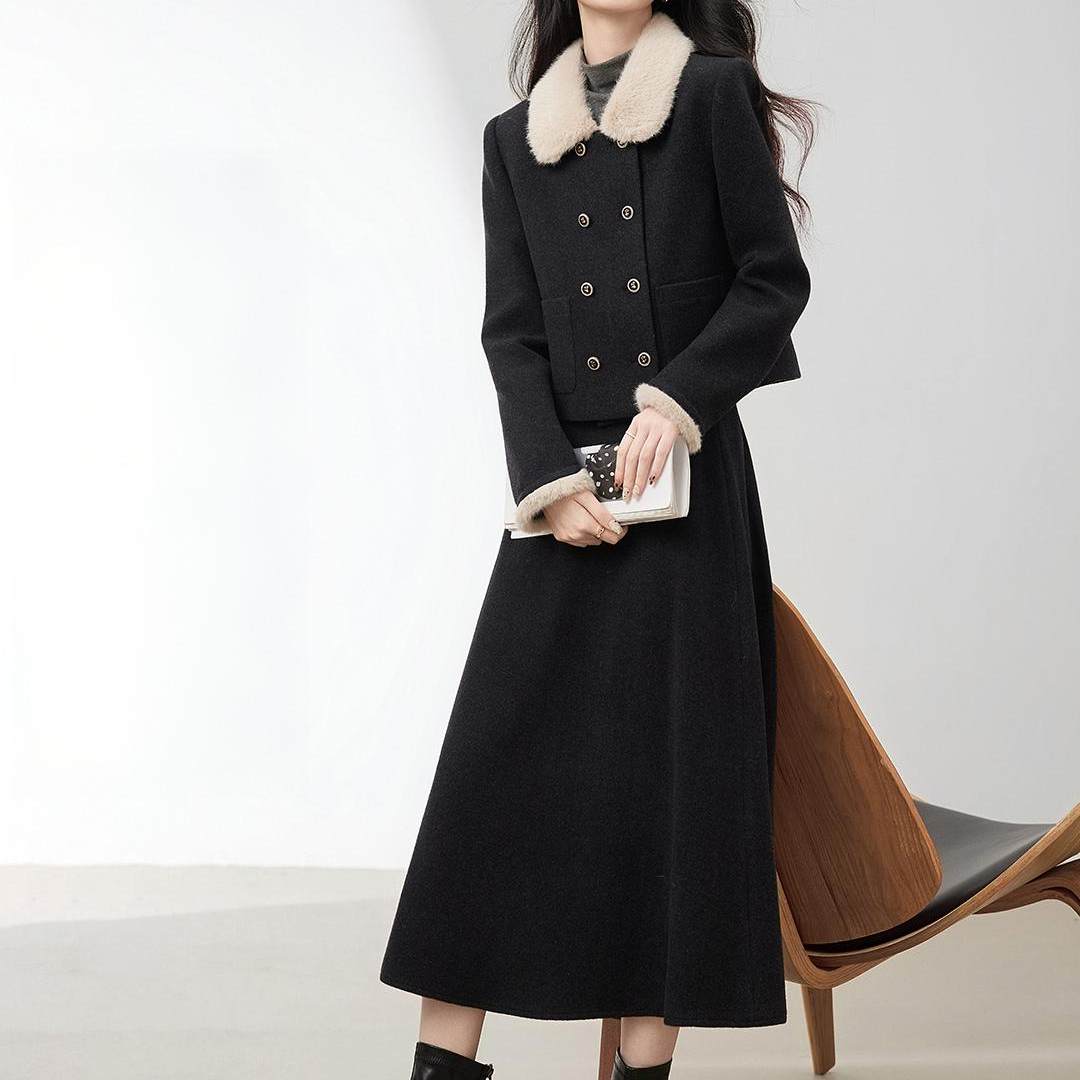 夹棉加厚高级感名媛毛呢半裙女2025秋冬新款短外套呢子两件套,女装/女士精品,时尚套装,淘宝优惠券,粉丝福利购,淘宝优惠卷