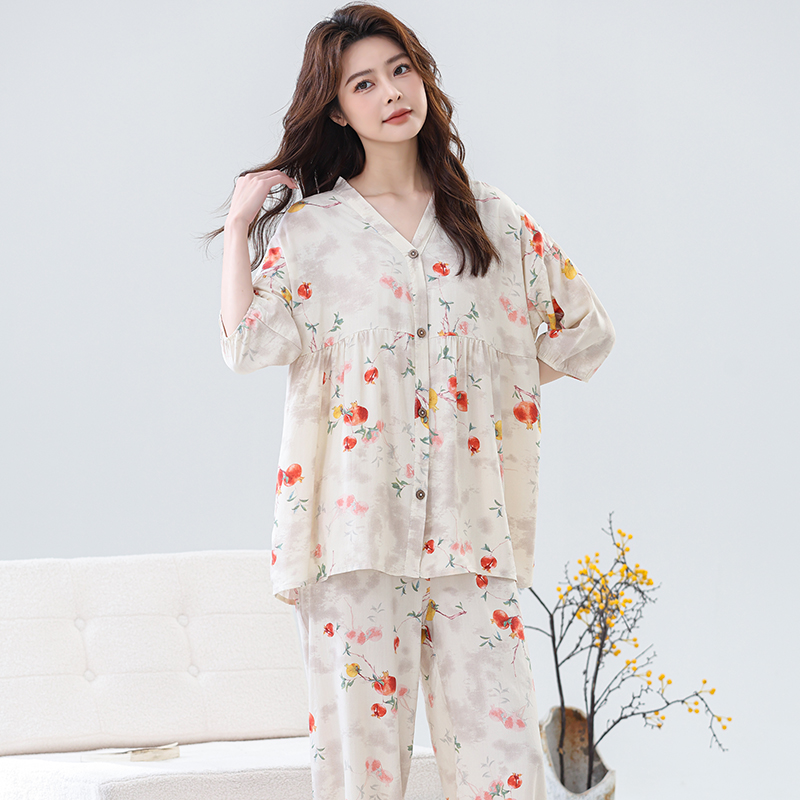 开衫棉绸睡衣女春秋长袖夏薄