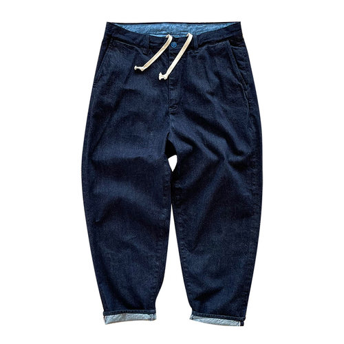 日系宽松休闲牛仔裤赤耳红边牛仔