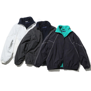 长谷川22AW加厚摇粒绒纯色日系尼龙立领宽松cityboy棉服运动外套