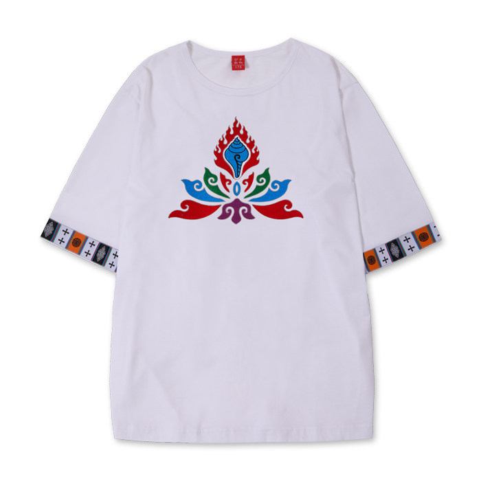 The Zang or Tibetan people Clothes & Accessories Choi Lo Clothes & Accessories Culture Tibet element Original pure cotton Embroidery auspicious Conch Lotus T-shirtin the Men's clothing, T-shirt  category - from Buy2taobao.com to provide professional Taobao agent buy service