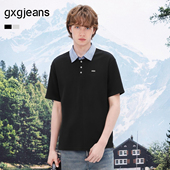 26夏新品 gxgjeans男装 男 polo衫 撞色领口条纹拼接多色翻领短袖