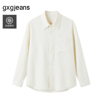 gxg.jeans男装  米白泡泡纱肌理简约休闲长袖衬衫外套男 25夏新品