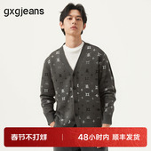 绿色满身老花时尚 开襟毛衣针织衫 男 gxg.jeans男装 25年春新品