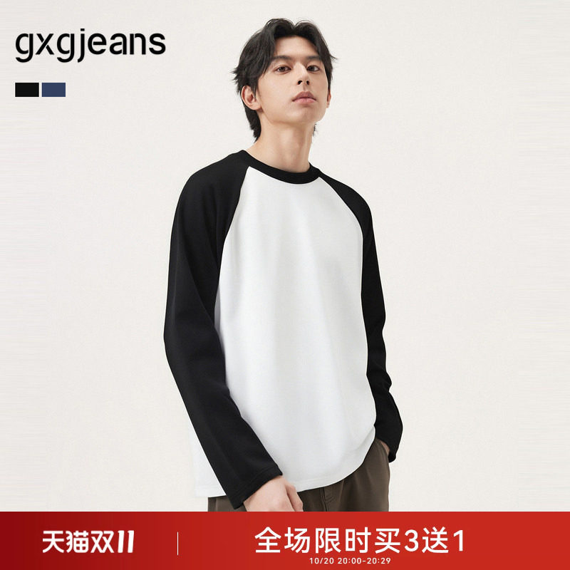gxg.jeans男装 多色插肩袖基础打底长袖T恤男女同款情侣 25秋新品