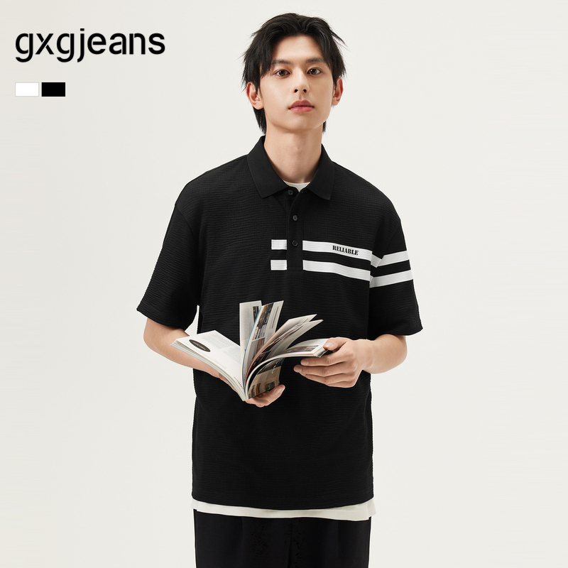 gxg.jeans男装  多色撞色条纹商务翻领短袖T恤POLO衫 25年夏新品