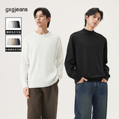 gxgjeans雪尼尔线衫 含羊毛半高领线衫