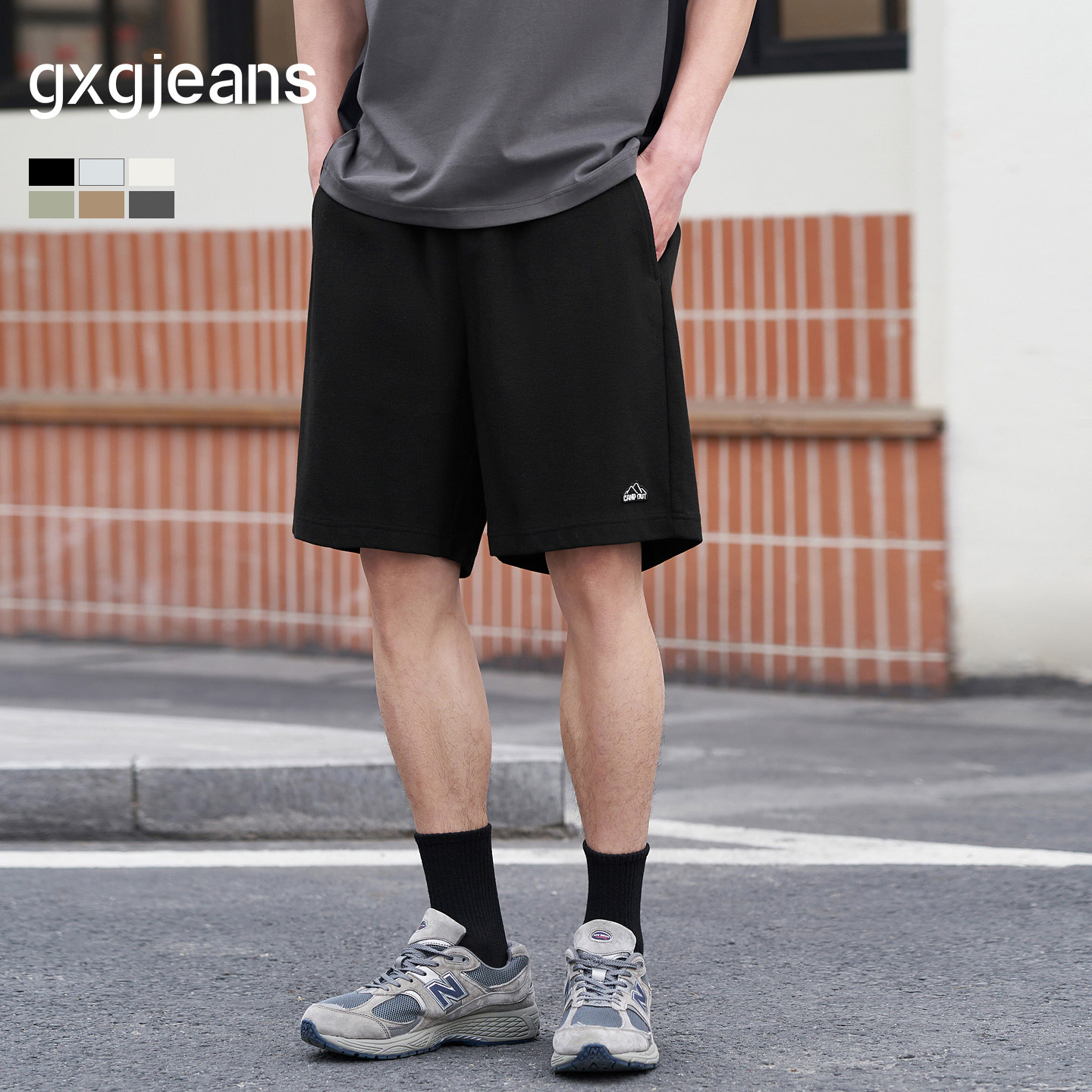 【6色可选】gxgjeans男装 休闲短裤男2024年夏季刺绣黑色裤子潮
